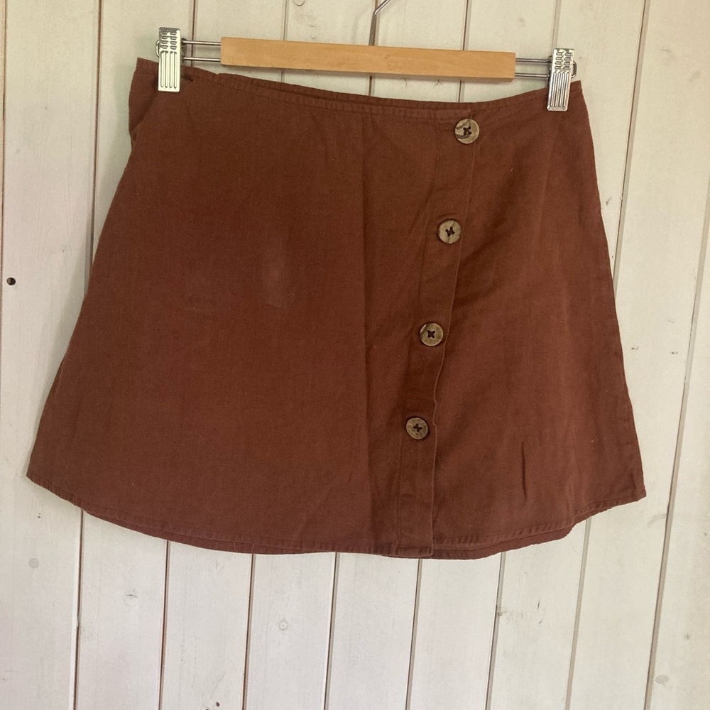Tree of Life Brown A-Line Mini Skirt Asymmetrical Casual